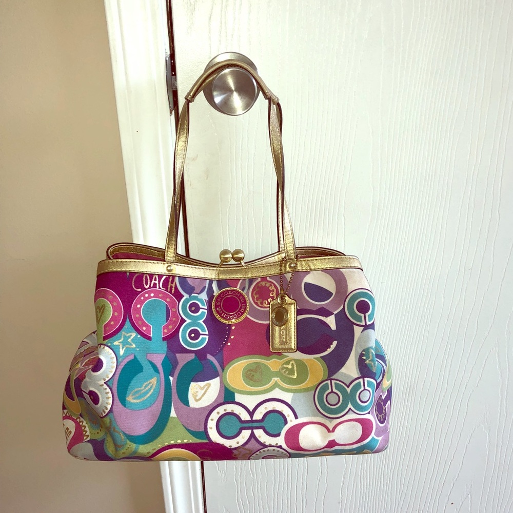 Multi color coach shoulder purse